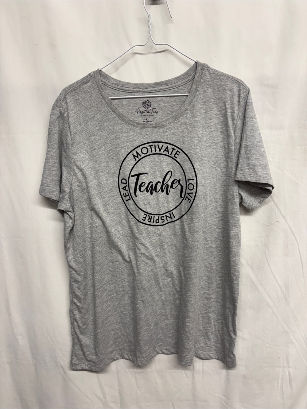 Positivitees Gray Crewneck graphic t-shirt teacher logo size XL